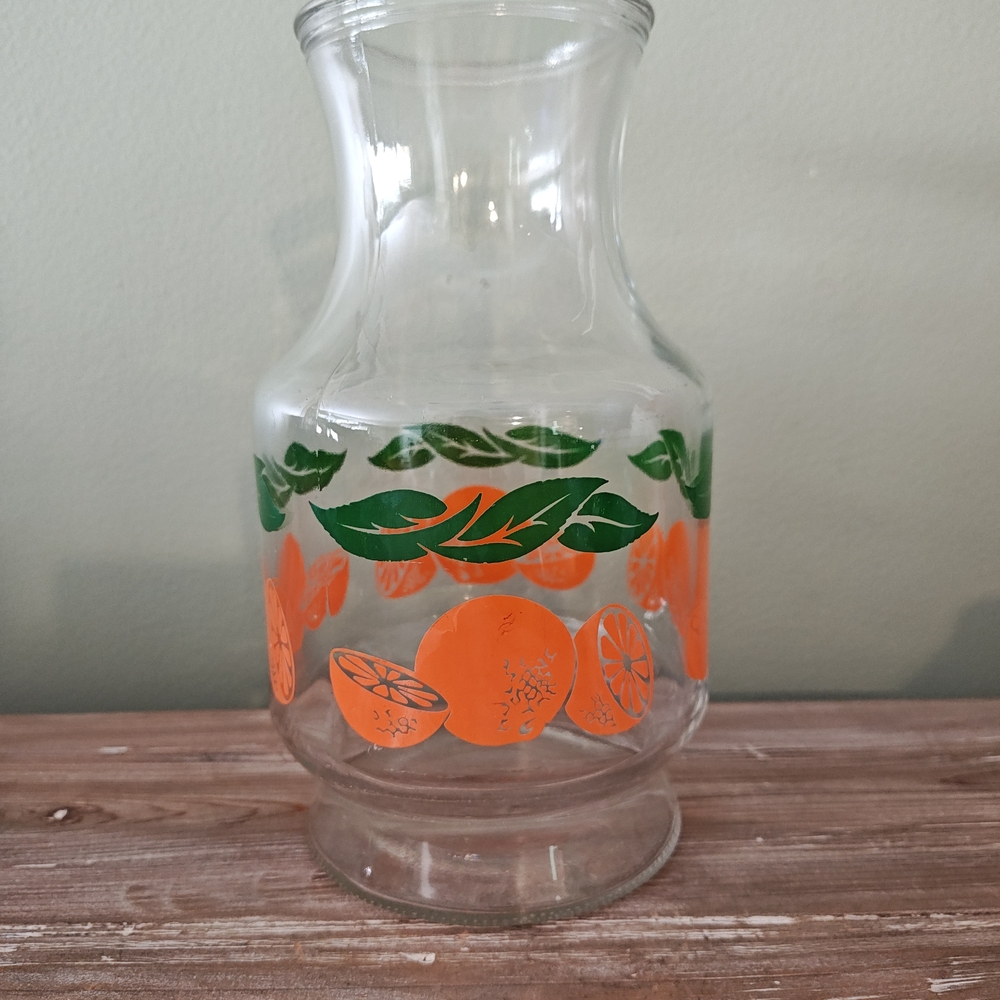 Glass Carafe with Orange and Green Design